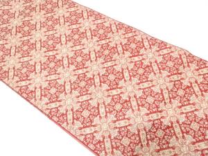 斜め格子に花更紗模様織り出し　名古屋帯